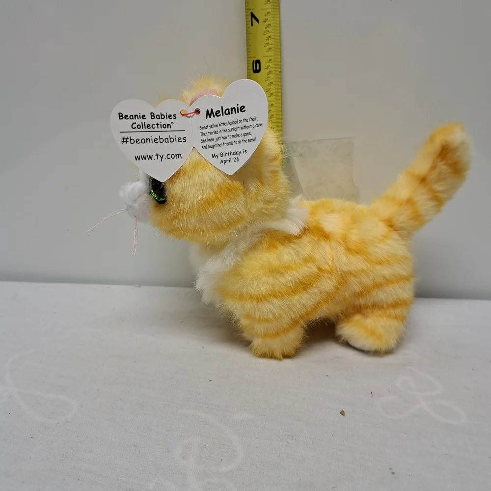 Ty Orange and White Plush Kitty with Green Eyes